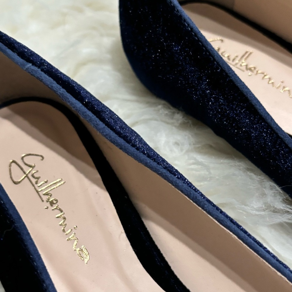 Guilhermina Anthropologie Blue Velvet Gold Toe Flats Size 6 - Picture 4 of 7